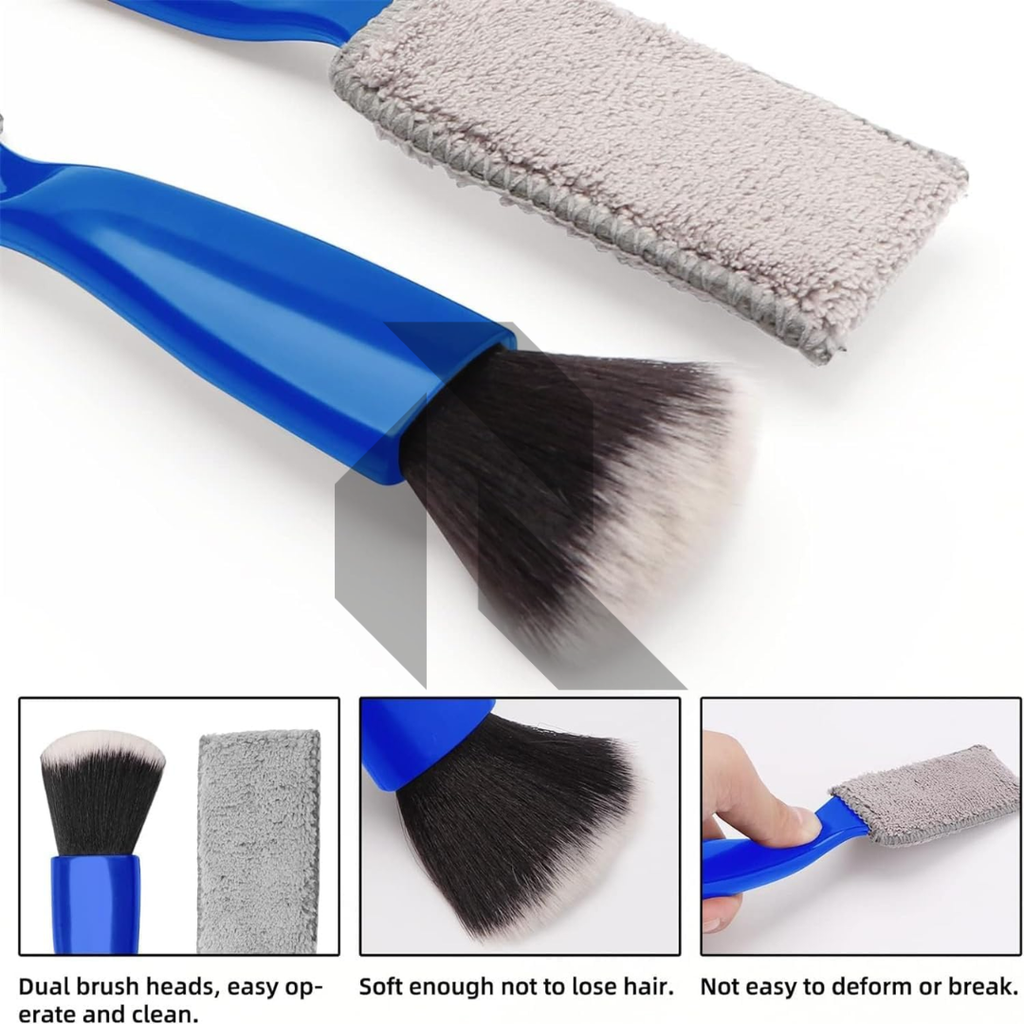 Double Head Car Cleaning Brush – 2 in 1 Microfiber & Soft Bristle Detailing Brush
