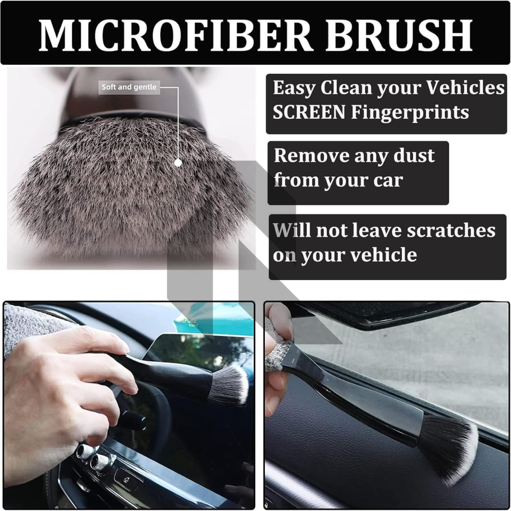 Double Head Car Cleaning Brush – 2 in 1 Microfiber & Soft Bristle Detailing Brush