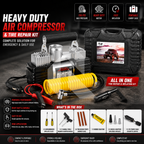 Dual Cylinder Air Compressor with Tire Repair Kit – Heavy Duty Portable Car Tyre Inflator Pump