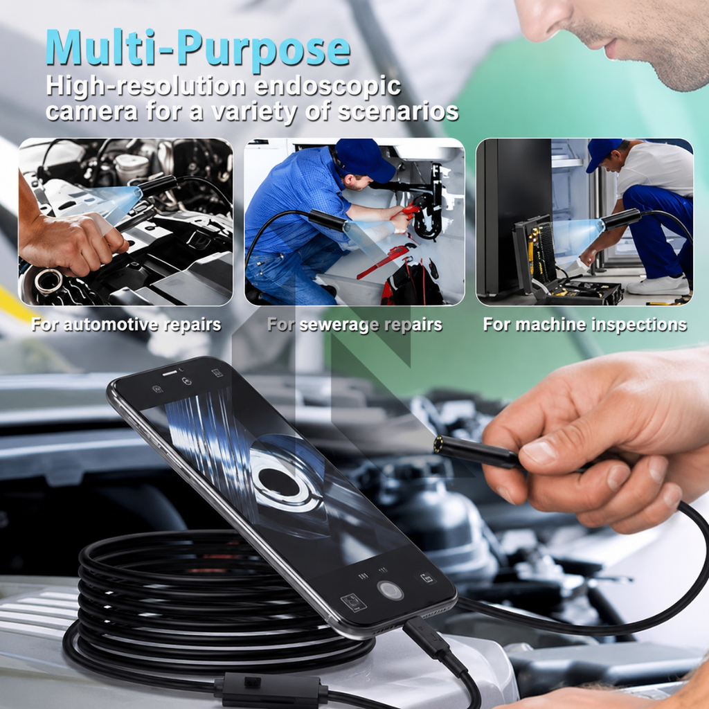 Mini HD Endoscope Inspection Camera 1M Semi-Rigid Cable | 5.5mm Lens | Type-C | IP67 Waterproof | 6 LED Adjustable Lights