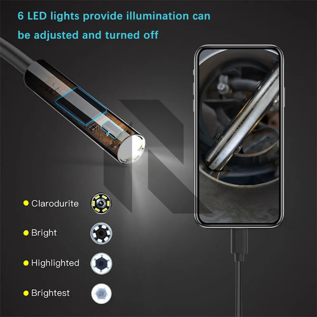 Mini HD Endoscope Inspection Camera 1M Semi-Rigid Cable | 5.5mm Lens | Type-C | IP67 Waterproof | 6 LED Adjustable Lights