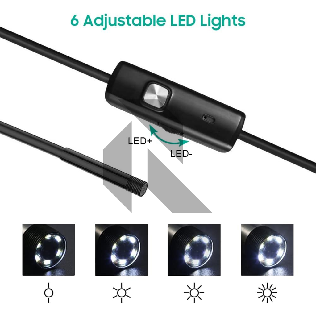 Mini HD Endoscope Inspection Camera 1M Semi-Rigid Cable | 5.5mm Lens | Type-C | IP67 Waterproof | 6 LED Adjustable Lights