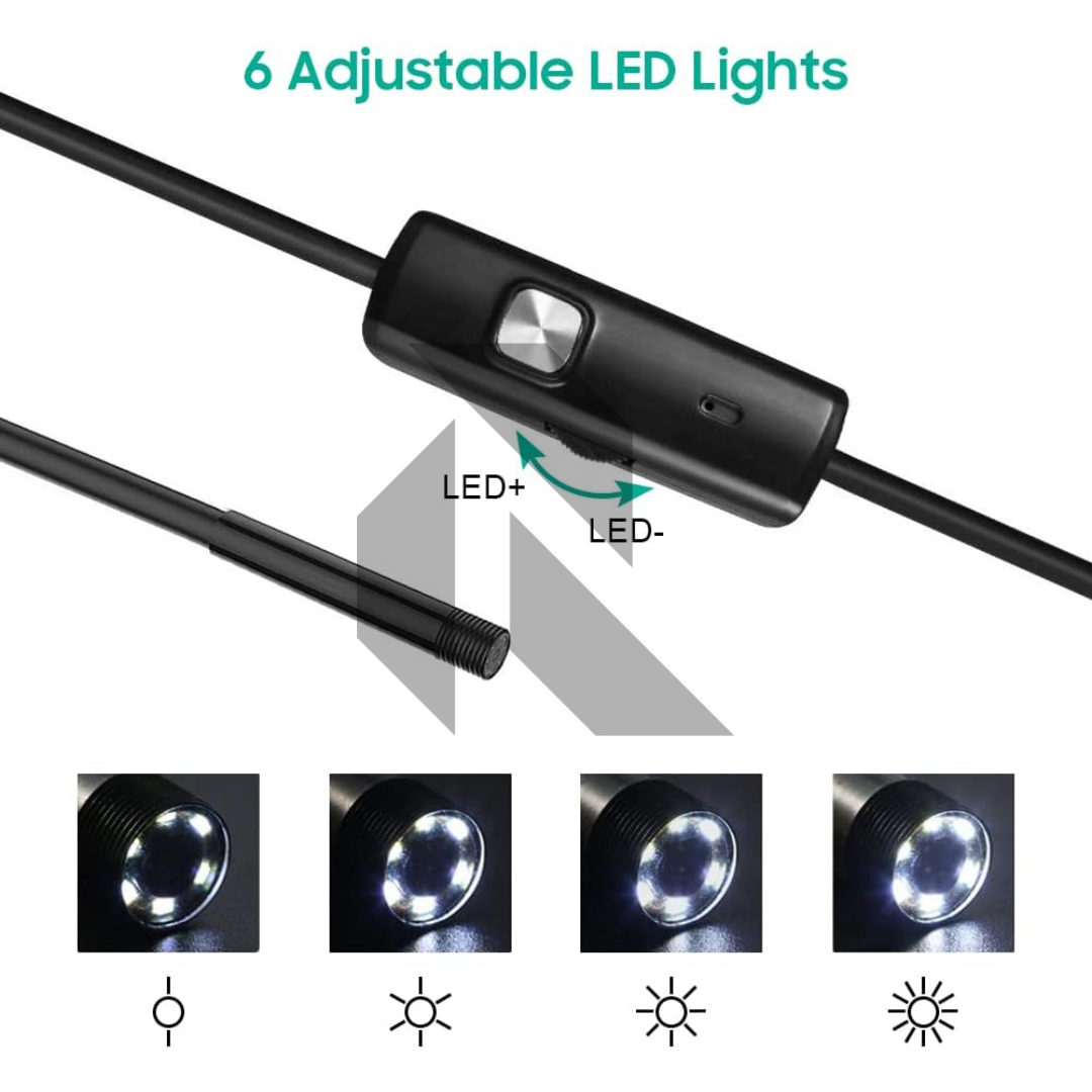 Mini HD Endoscope Inspection Camera 1M Semi-Rigid Cable | 5.5mm Lens | Type-C | IP67 Waterproof | 6 LED Adjustable Lights