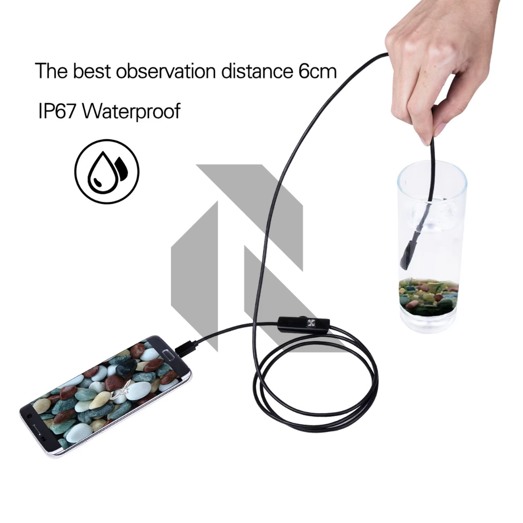 Mini HD Endoscope Inspection Camera 1M Semi-Rigid Cable | 5.5mm Lens | Type-C | IP67 Waterproof | 6 LED Adjustable Lights