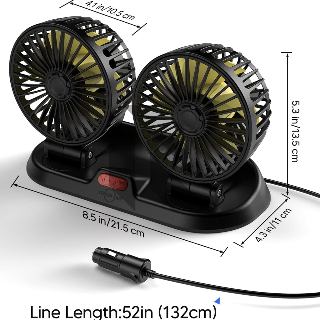 F410 Universal Powerful Cooling Fan 12V – Dual Head 360° Rotatable Car Dashboard Fan