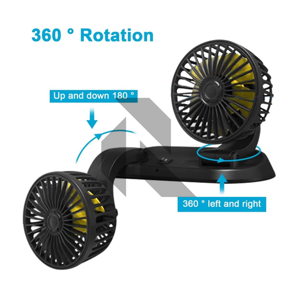 F410 Universal Powerful Cooling Fan 12V – Dual Head 360° Rotatable Car Dashboard Fan