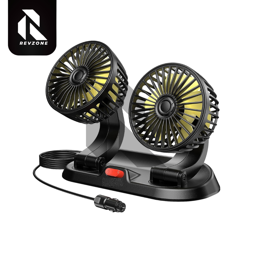 F410 Universal Powerful Cooling Fan 12V – Dual Head 360° Rotatable Car Dashboard Fan