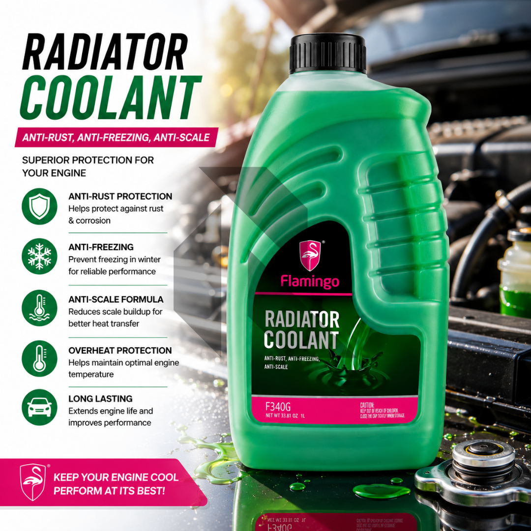 Flamingo Radiator Coolant Green 1L – Ready to Use Engine Coolant Antifreeze & Anti-Rust Formula