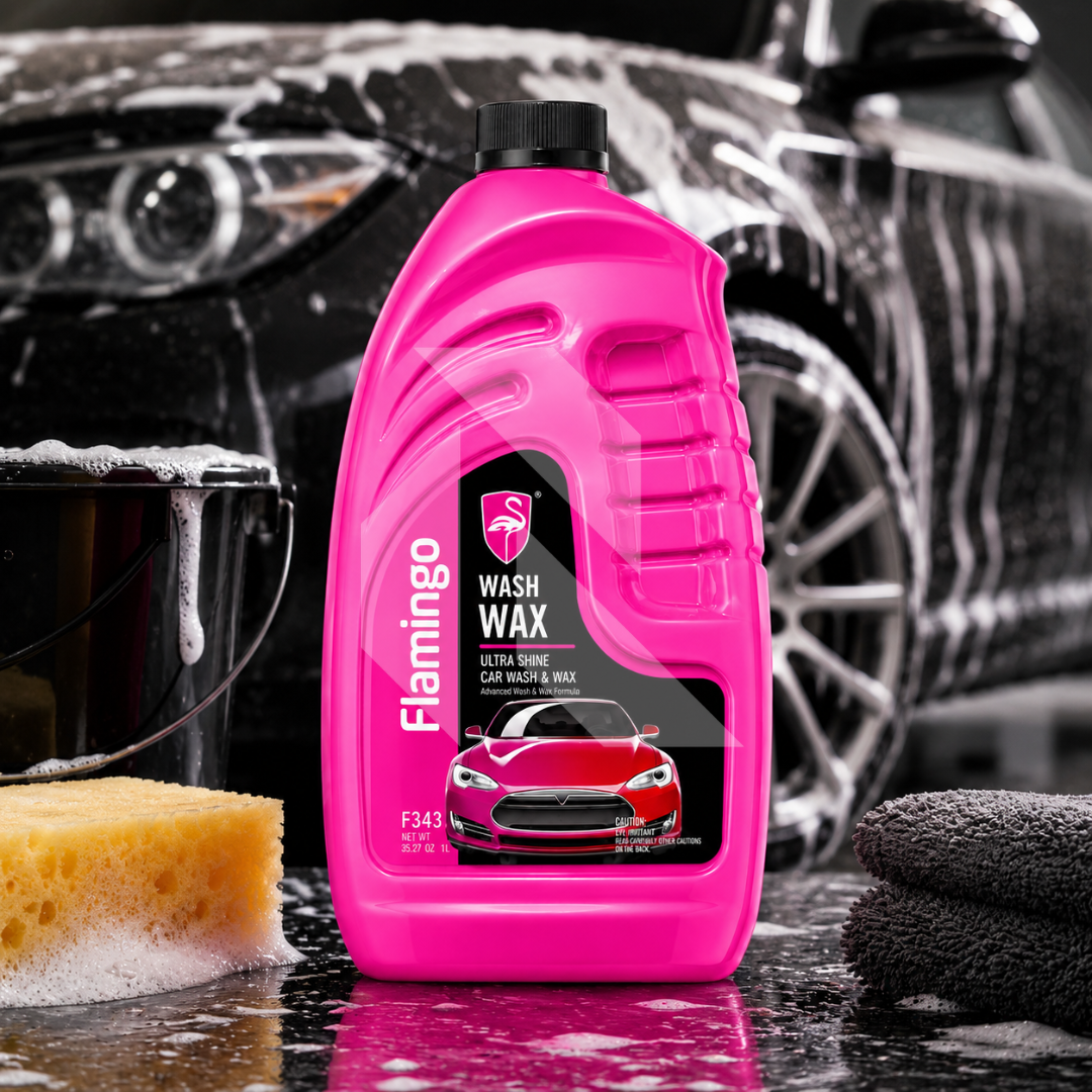 Flamingo Car Wash & Wax Shampoo 1L – High Foam pH Balanced Car Cleaning Shampoo with Wax Protection