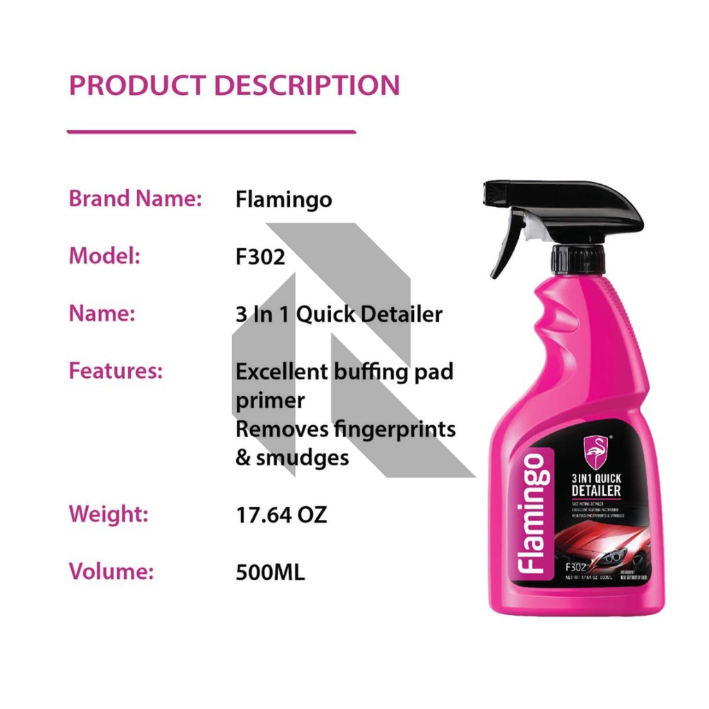 Flamingo 3 in 1 Quick Detailer 500ML – Clean, Shine & Protect Spray for Instant Car Detailing