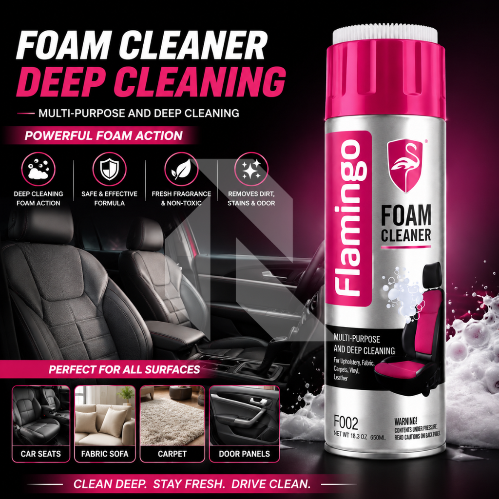 Flamingo Foam Cleaner 650ml – Deep Cleaning Spray for Car Interior, Upholstery & Fabric
