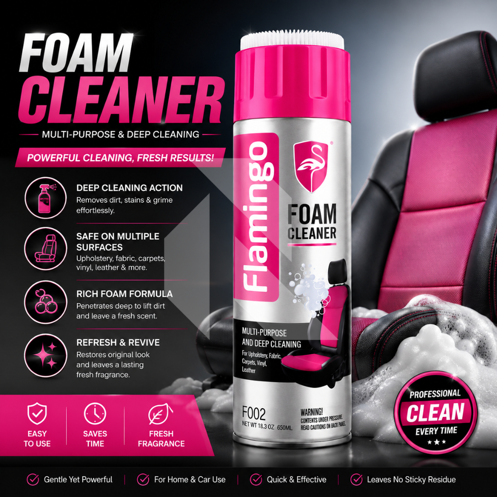 Flamingo Foam Cleaner 650ml – Deep Cleaning Spray for Car Interior, Upholstery & Fabric