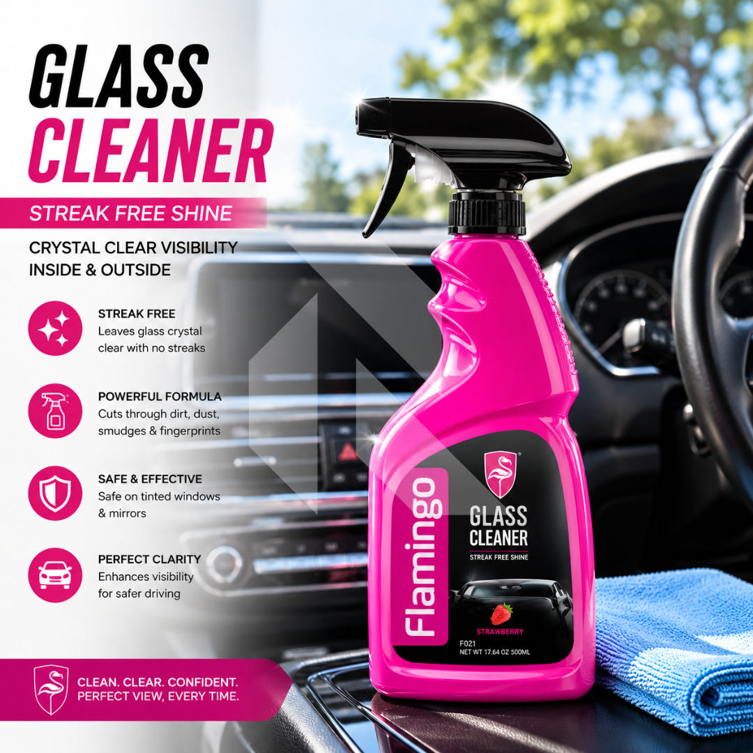 Flamingo Glass Cleaner Spray 500ml – Streak-Free Car Windshield, Window & Mirror Cleaning Solution