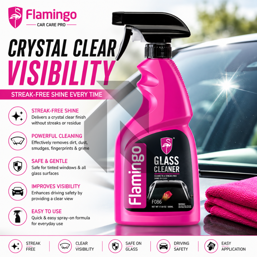 Flamingo Glass Cleaner Spray 500ml – Streak-Free Car Windshield, Window & Mirror Cleaning Solution