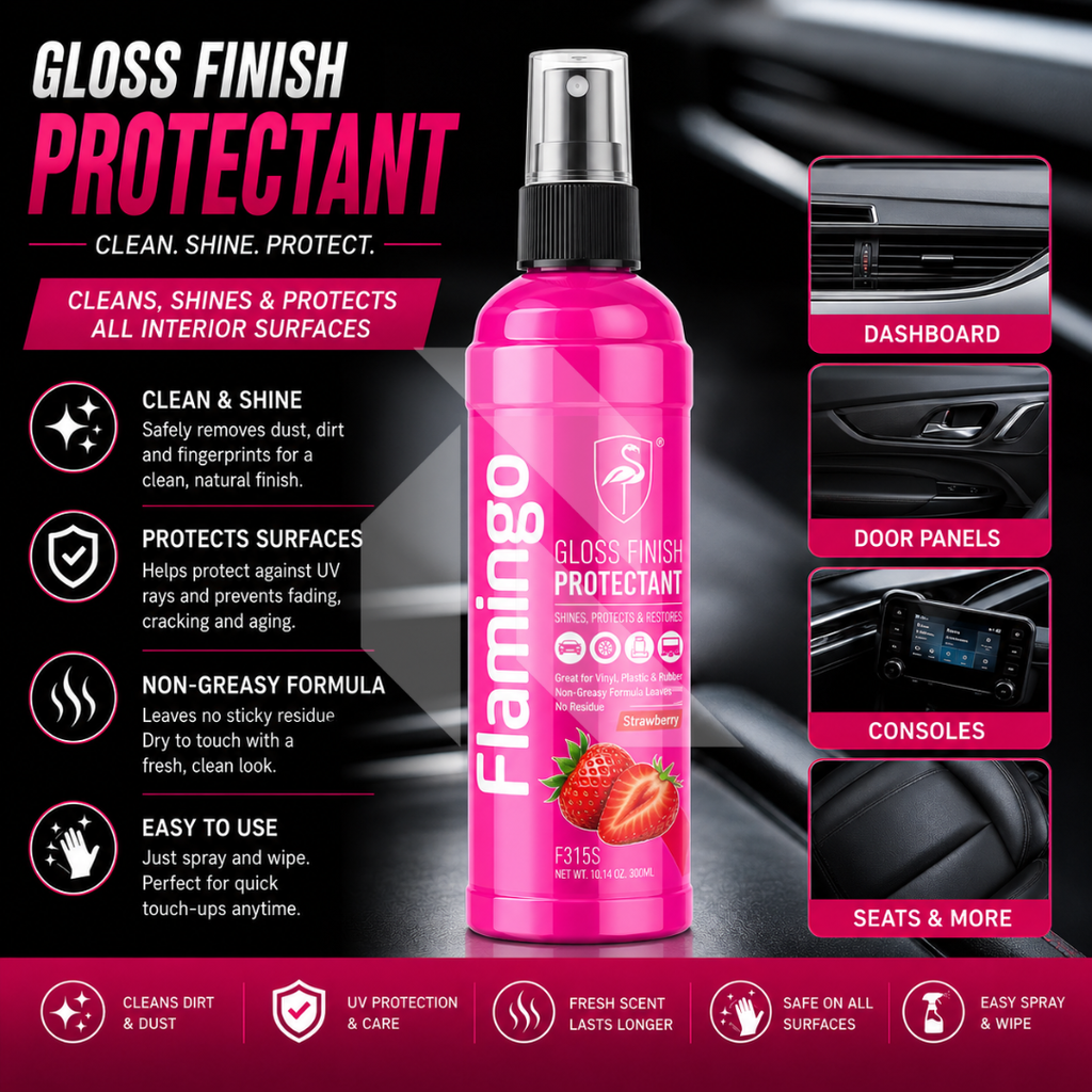 Flamingo Gloss Finish Protectant Spray 315ml – Dashboard, Plastic, Vinyl & Rubber Interior Polish