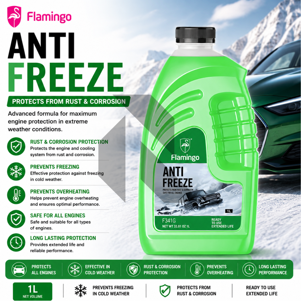 Flamingo Anti Freeze Green 1L – Ready to Use Engine Coolant & Radiator Antifreeze
