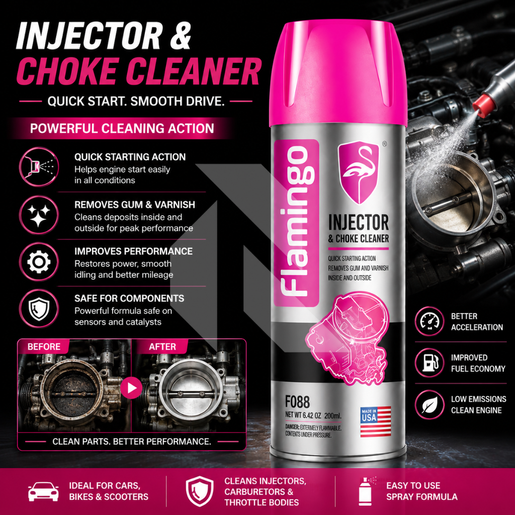 Flamingo Injector & Choke Cleaner 220ml – Carburetor, Throttle Body & Fuel System Cleaner Spray