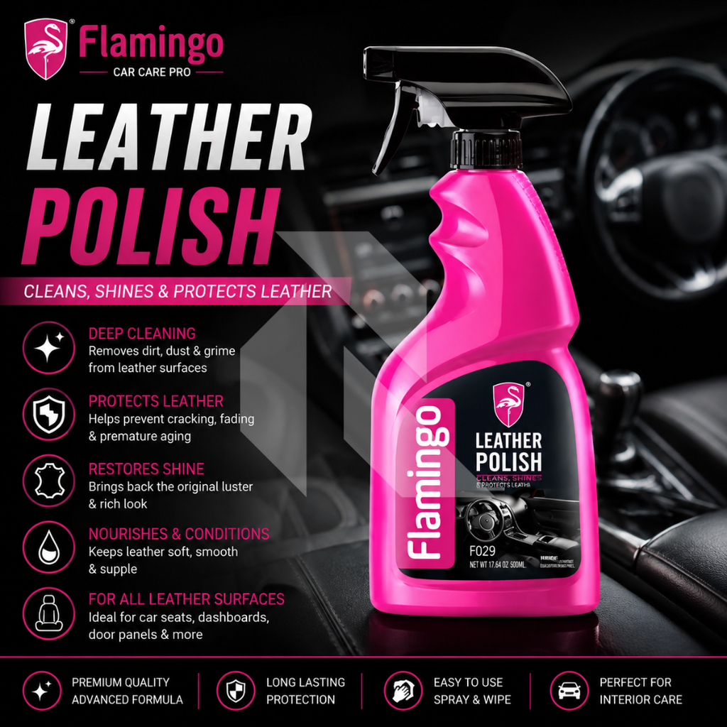Flamingo Leather Polish Spray 500ml – Leather Cleaner, Conditioner & Protectant for Car Seats & Interior