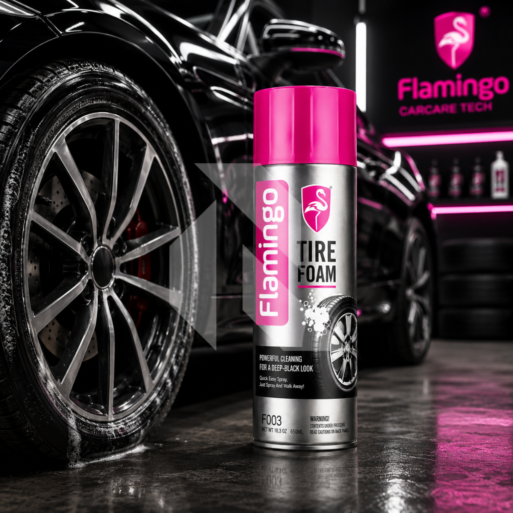 Flamingo Tire Foam 650ml – Instant Tire Shine & Cleaning Foam for Deep Black Finish