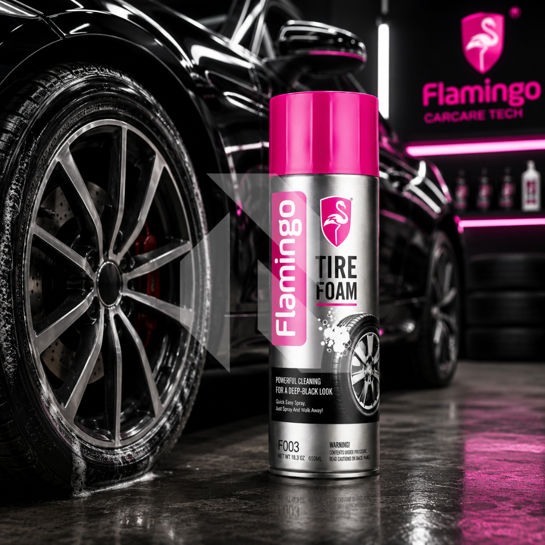 Flamingo Tire Foam 650ml – Instant Tire Shine & Cleaning Foam for Deep Black Finish