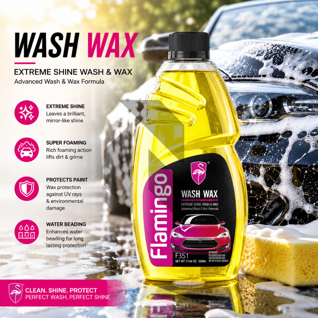 Flamingo Car Wash & Wax Shampoo 500ml – High Foam pH Balanced Car Cleaning Shampoo with Wax Protection
