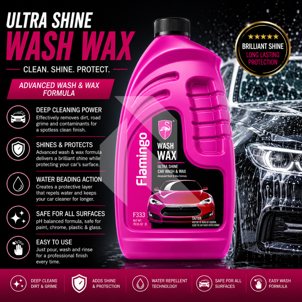 Flamingo Car Wash & Wax Shampoo 2L – High Foam pH Balanced Car Cleaning Shampoo