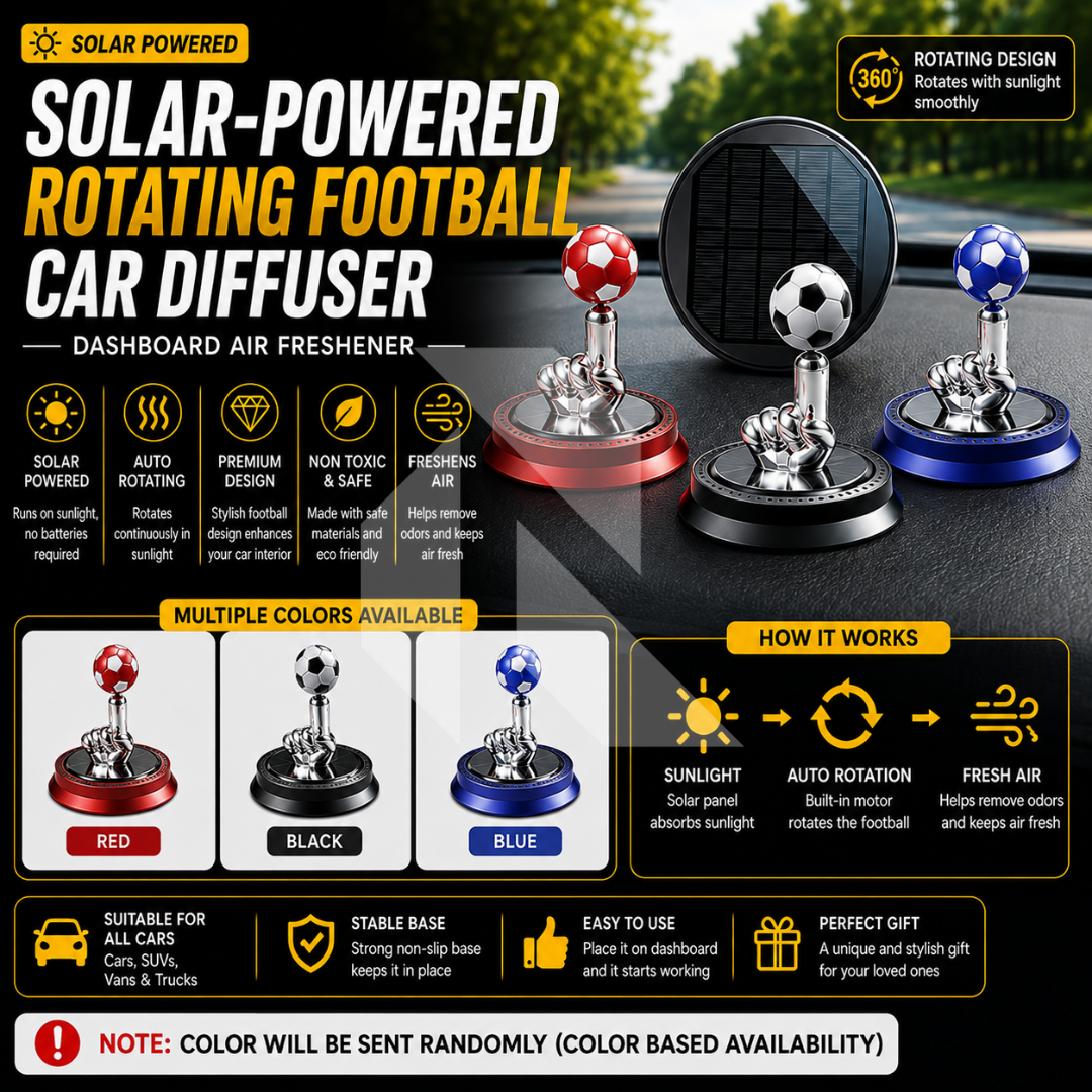 Solar Powered Rotating Football Car Dashboard Air Freshener – 360° Fragrance Diffuser