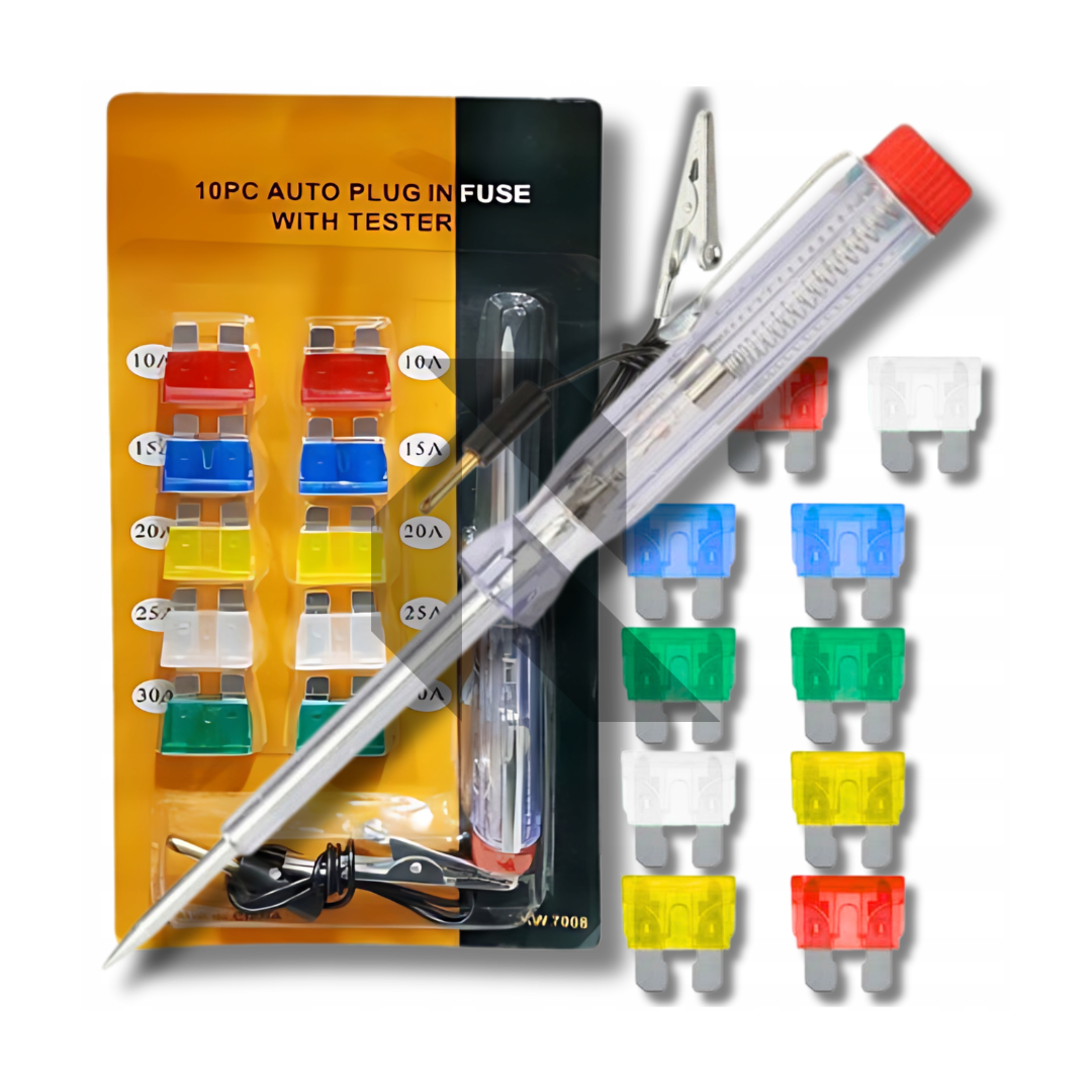 10PCS Automotive Blade Fuse Kit with Circuit Tester – Car Mini Plug-In Fuse Assortment Set