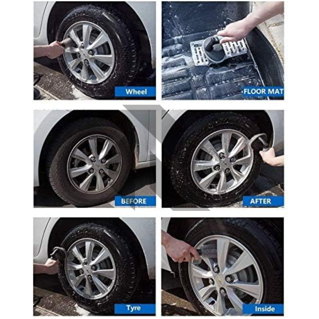 Tyre Cleaning Brush for Car – Long Bristles & Anti-Slip Handle (Gray)