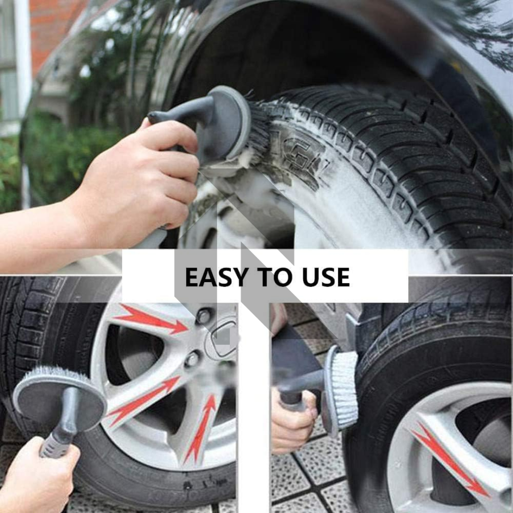 Tyre Cleaning Brush for Car – Long Bristles & Anti-Slip Handle (Gray)