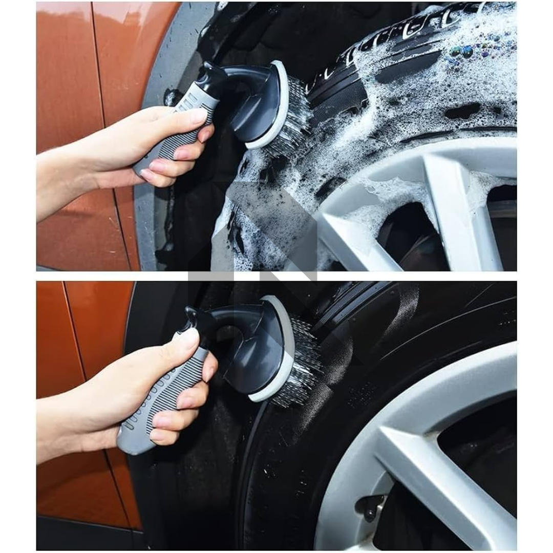 Tyre Cleaning Brush for Car – Long Bristles & Anti-Slip Handle (Gray)