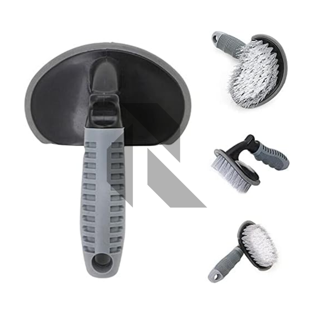 Tyre Cleaning Brush for Car – Long Bristles & Anti-Slip Handle (Gray)