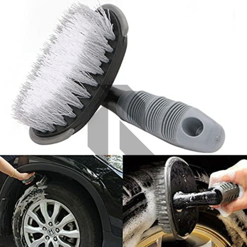 Tyre Cleaning Brush for Car – Long Bristles & Anti-Slip Handle (Gray)