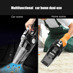 Portable 4-in-1 Car Vacuum Cleaner with Air Compressor, LED Light & Tire Pressure Gauge – DC 12V Powered