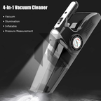 Portable 4-in-1 Car Vacuum Cleaner with Air Compressor, LED Light & Tire Pressure Gauge – DC 12V Powered
