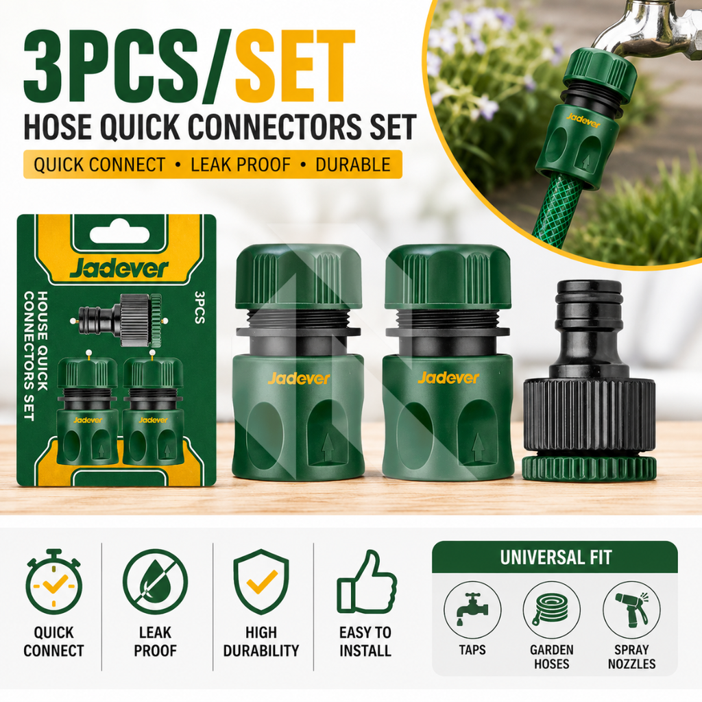 Jadever 3Pcs Fast Quick Hose Connector 1/2" ABS Plastic