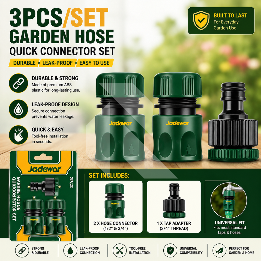 Jadever 3Pcs Fast Quick Hose Connector 1/2" ABS Plastic