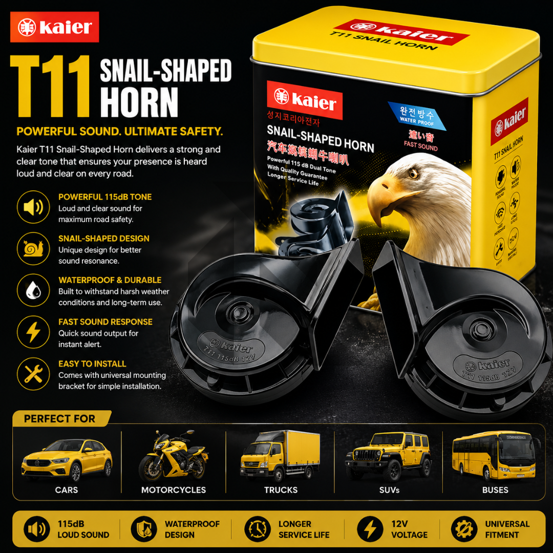 Kaier T-11 Snail Type 12V Waterproof Horn – Super Sound Dual Horn Set for Car & Bike (2PCS) Main image