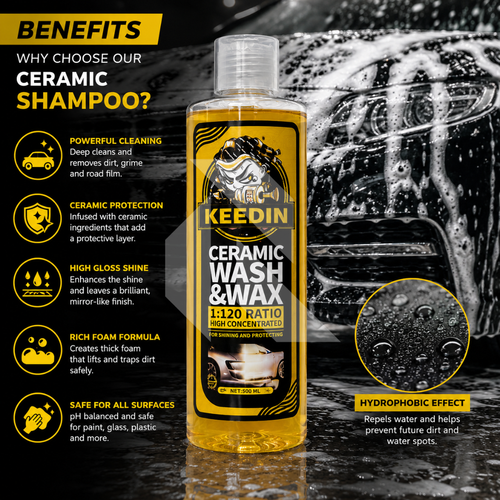Keedin Ceramic Wash & Wax Car Shampoo 500ML – High Concentrated 1:120 Car Wash Shampoo