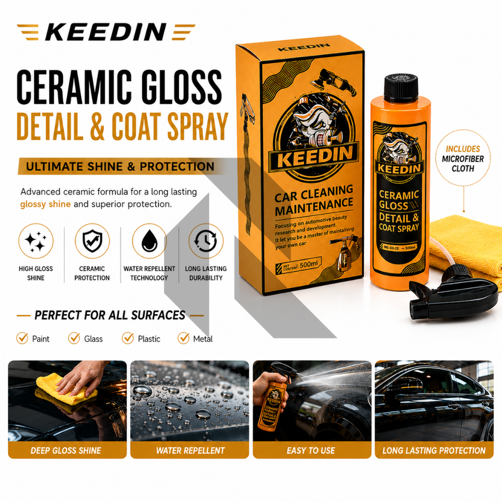 Keedin Ceramic Gloss Detail & Coat Spray 500ML with Microfiber Cloth
