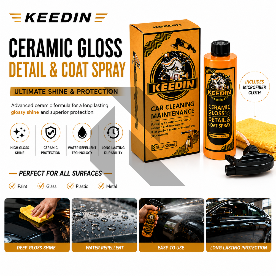 Keedin Ceramic Gloss Detail & Coat Spray 500ML with Microfiber Cloth