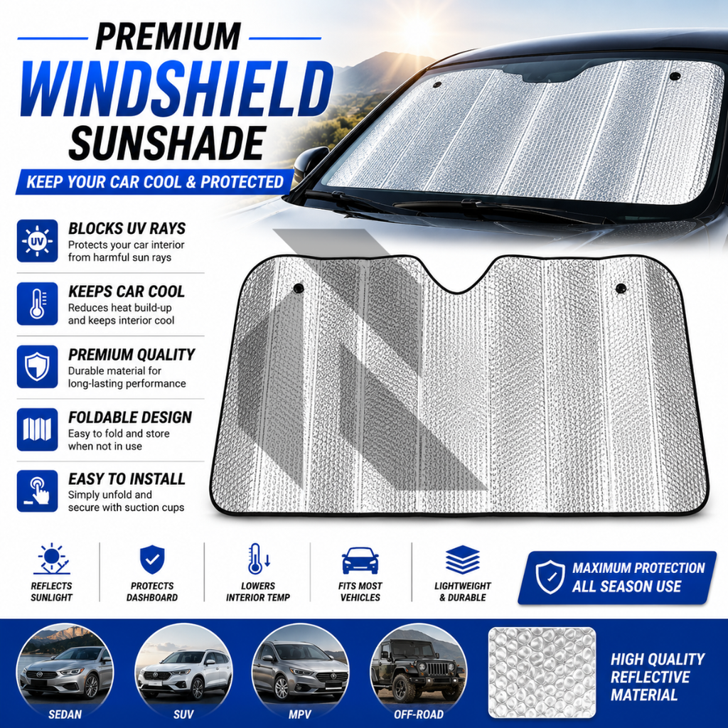 Car Windscreen Sun Shade Aluminium Foil – Universal Foldable Front Windshield Sunshade