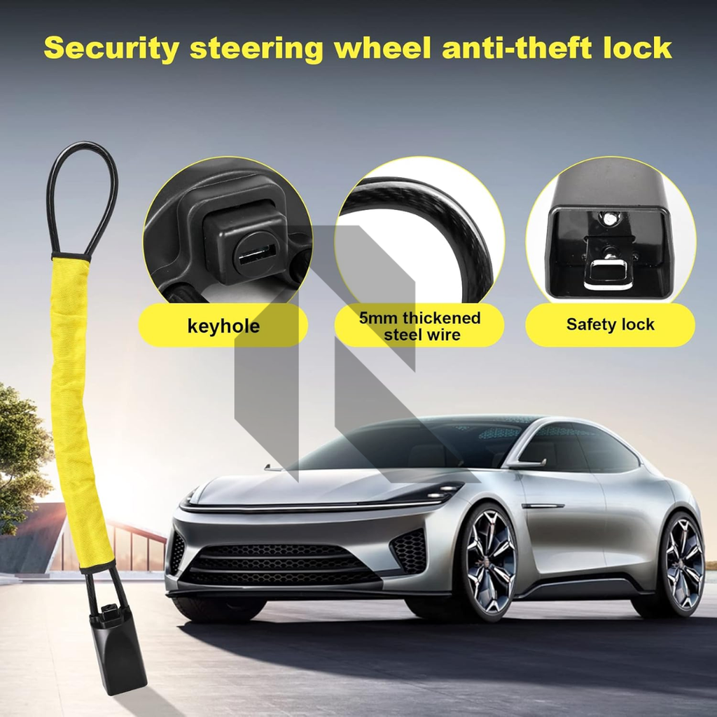 Portable Car Steering Wheel Lock with Seat Belt Buckle – Sturdy Anti-Theft Security Lock