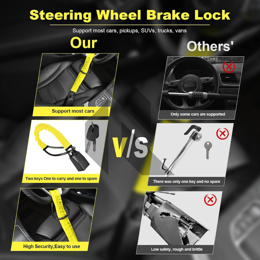 Portable Car Steering Wheel Lock with Seat Belt Buckle – Sturdy Anti-Theft Security Lock