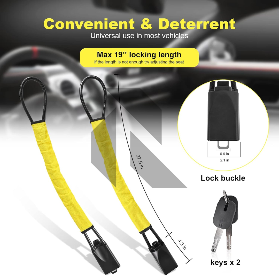 Portable Car Steering Wheel Lock with Seat Belt Buckle – Sturdy Anti-Theft Security Lock