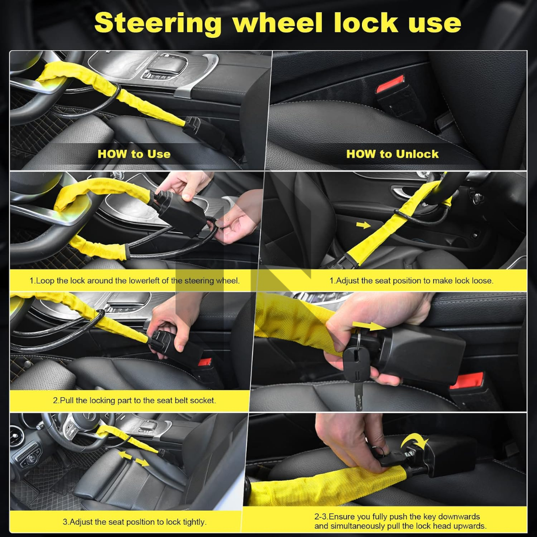 Portable Car Steering Wheel Lock with Seat Belt Buckle – Sturdy Anti-Theft Security Lock Secondary image