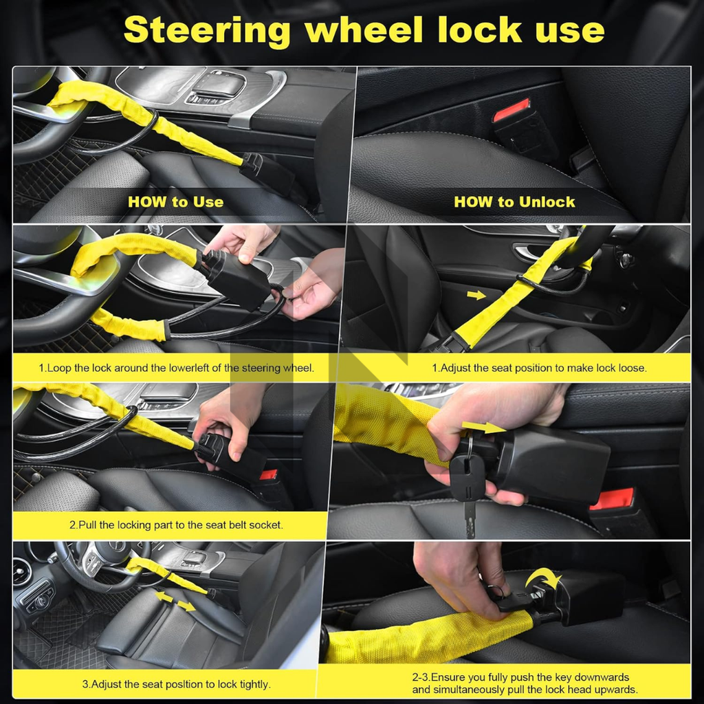 Portable Car Steering Wheel Lock with Seat Belt Buckle – Sturdy Anti-Theft Security Lock