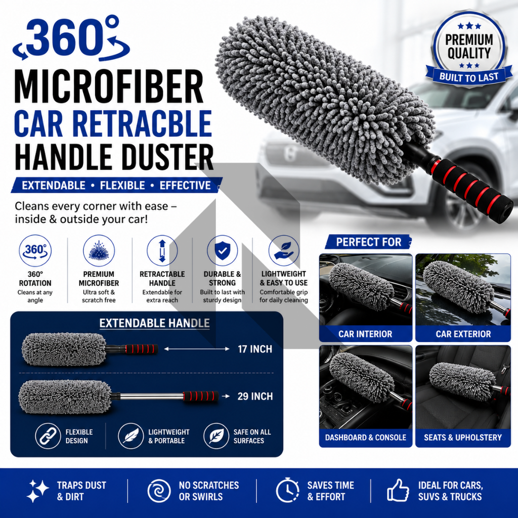 360° Microfiber Car Retractable Handle Duster – Extendable Soft Chenille Cleaning Brush