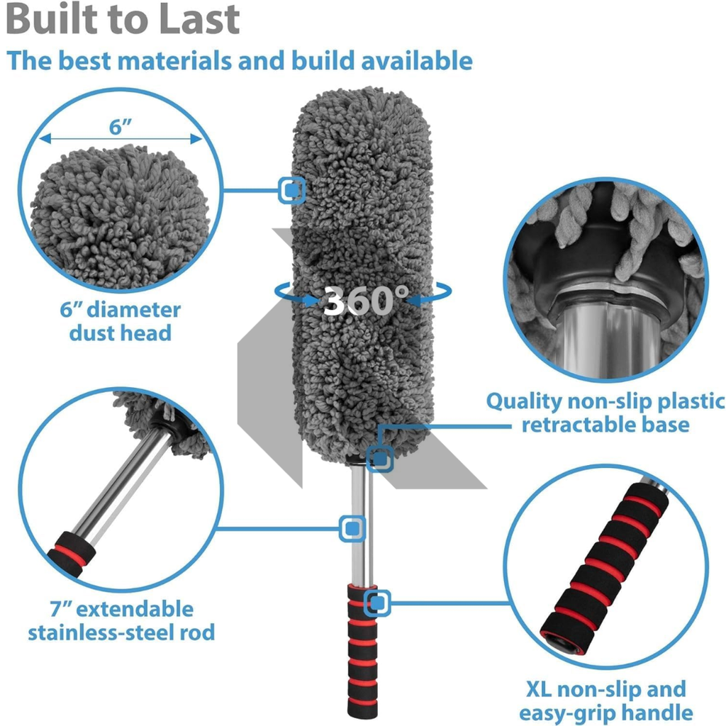 360° Microfiber Car Retractable Handle Duster – Extendable Soft Chenille Cleaning Brush