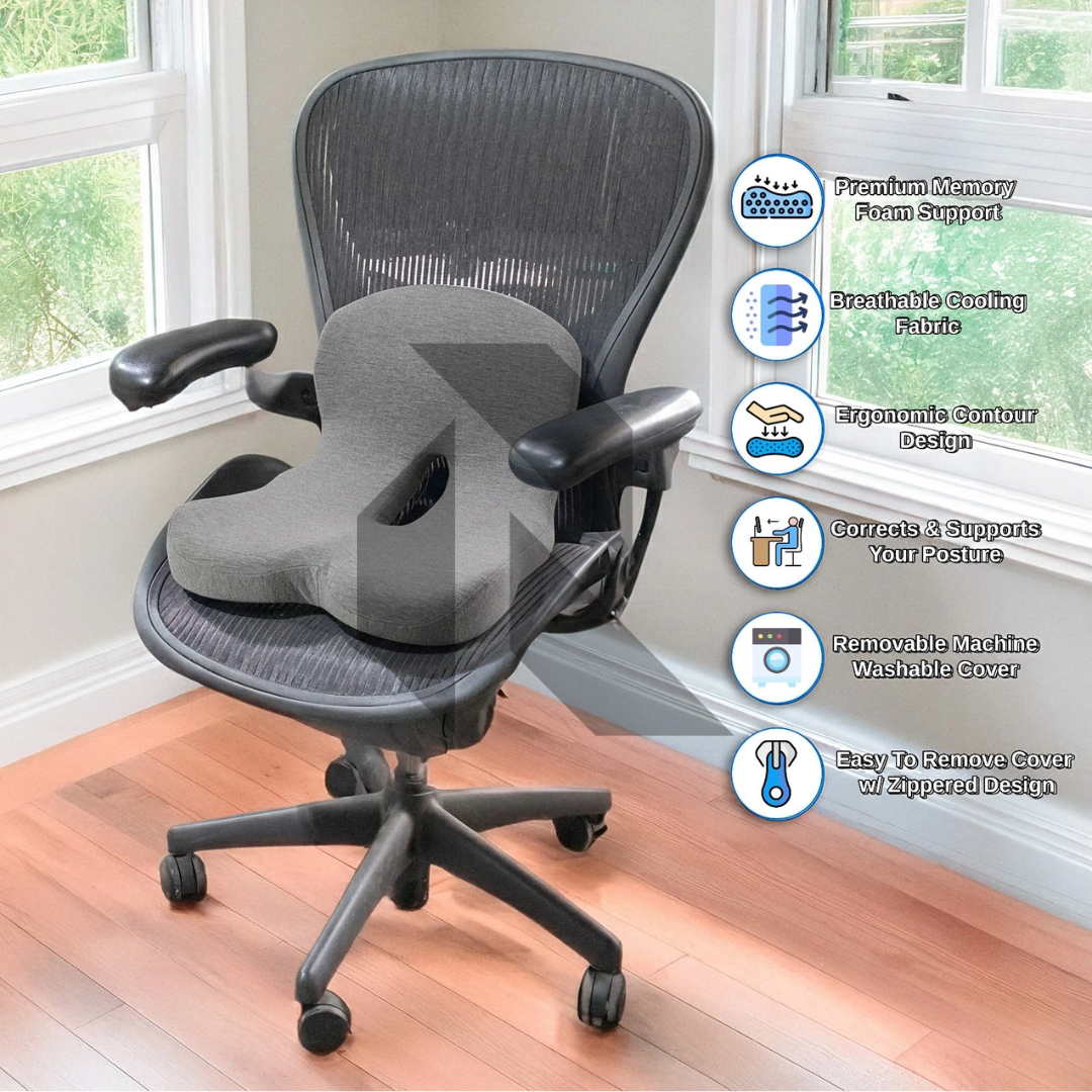 Orthopedic Memory Foam Seat Cushion – Ergonomic Tailbone Support Cushion for Office Chair, Car Seat